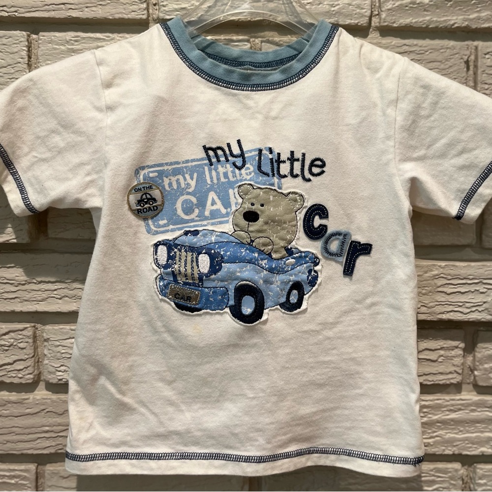 Koala Kids White and Blue Bear Little Car T-Shirt